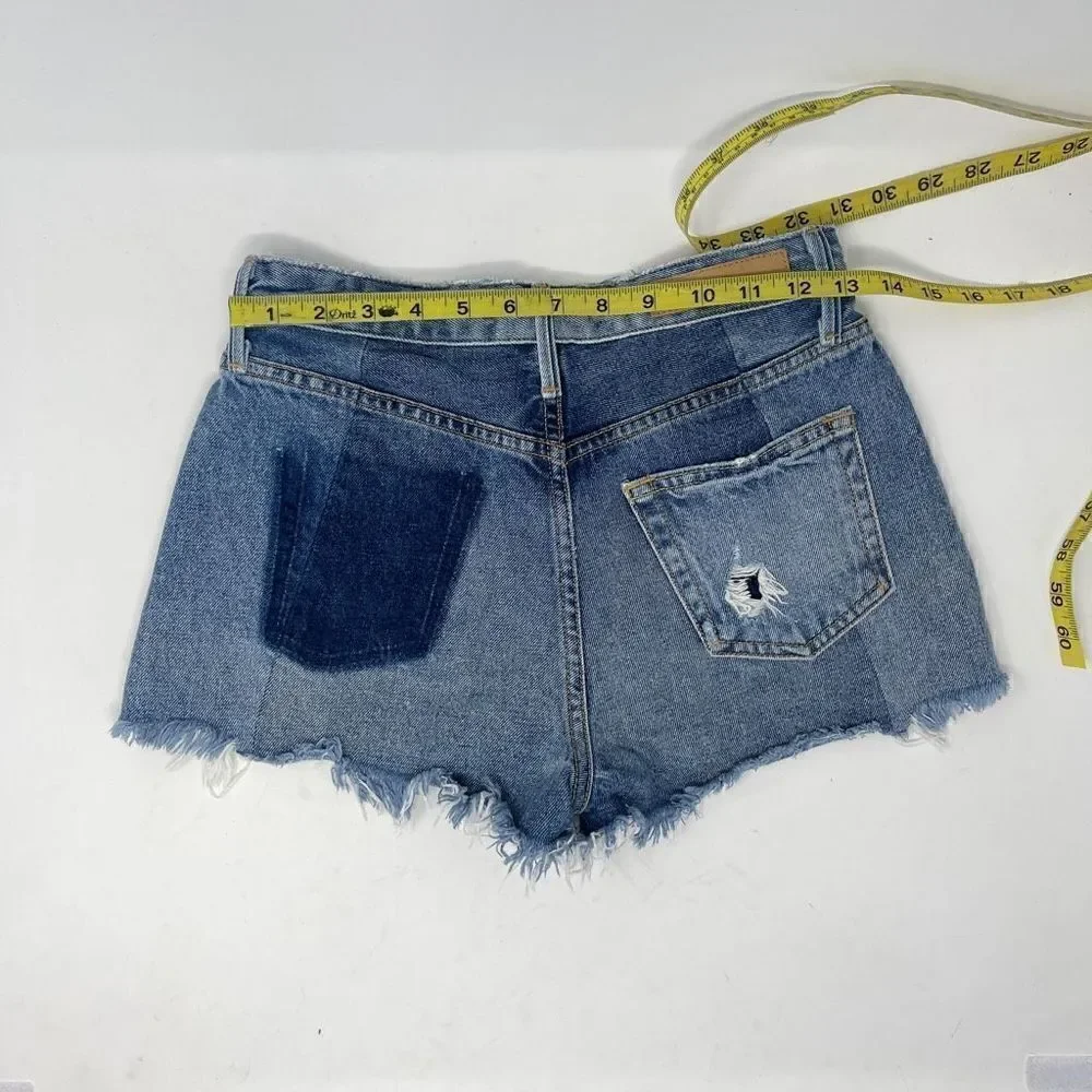 GRLFRND Women's High Rise Blue Denim Cut-Off Short Cotton Button Fly Size 24